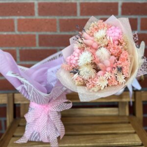Italian Dried Flower Bouquet (With Vase) - Pink - Image 3