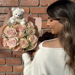 Teddy Bear Pink Rose Bouquet